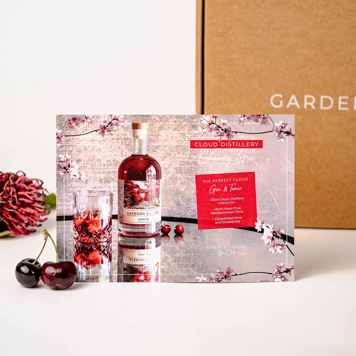 Cloud Distillery Cherry Gin Gift Box + Stemless Glasses