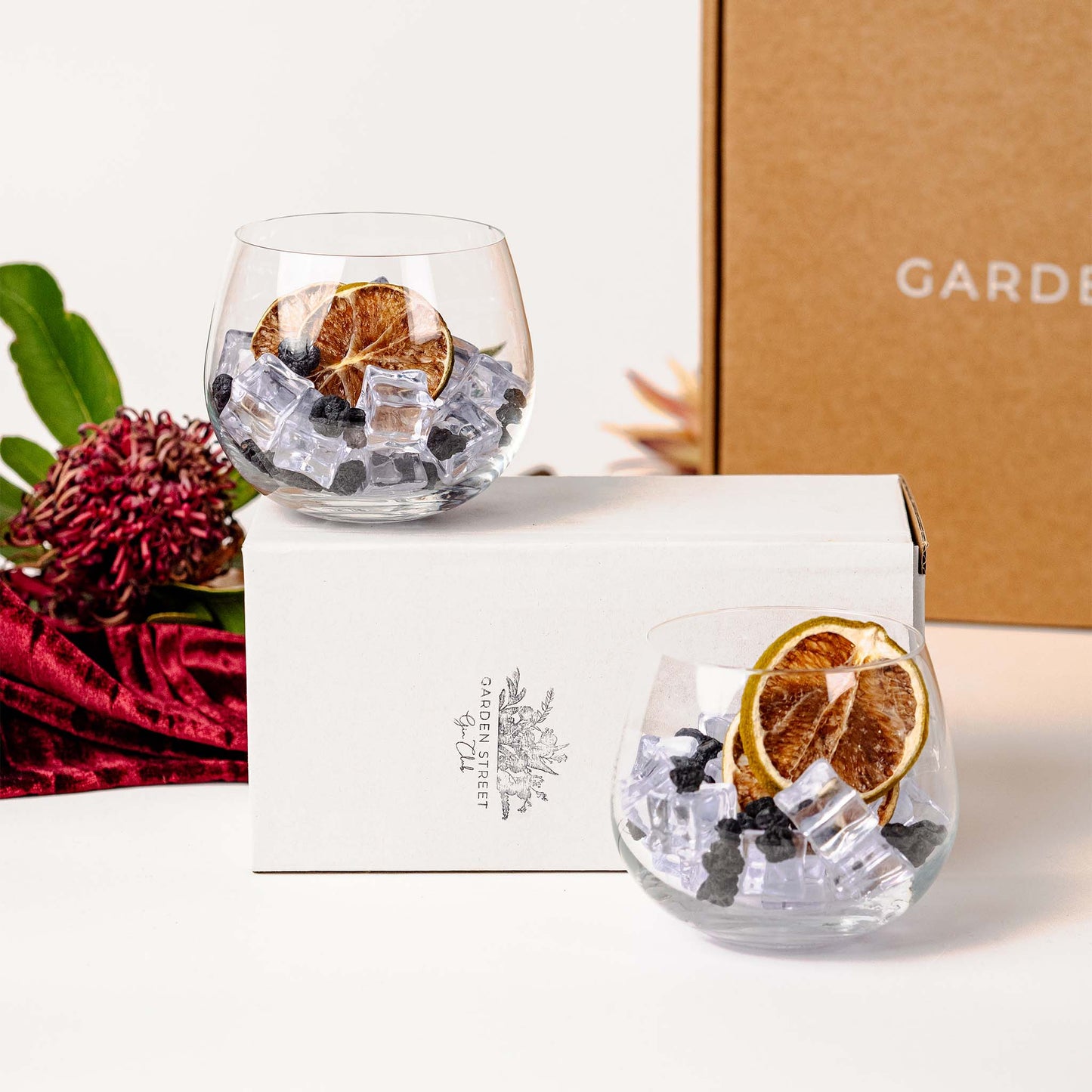 Cloud Distillery Cherry Gin Gift Box + Stemless Glasses