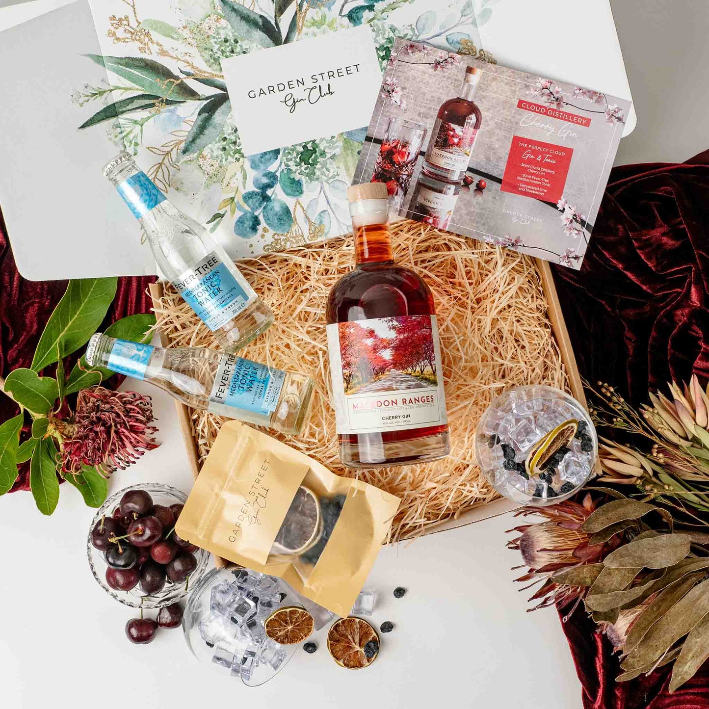 Cloud Distillery Cherry Gin Gift Box + Stemless Glasses