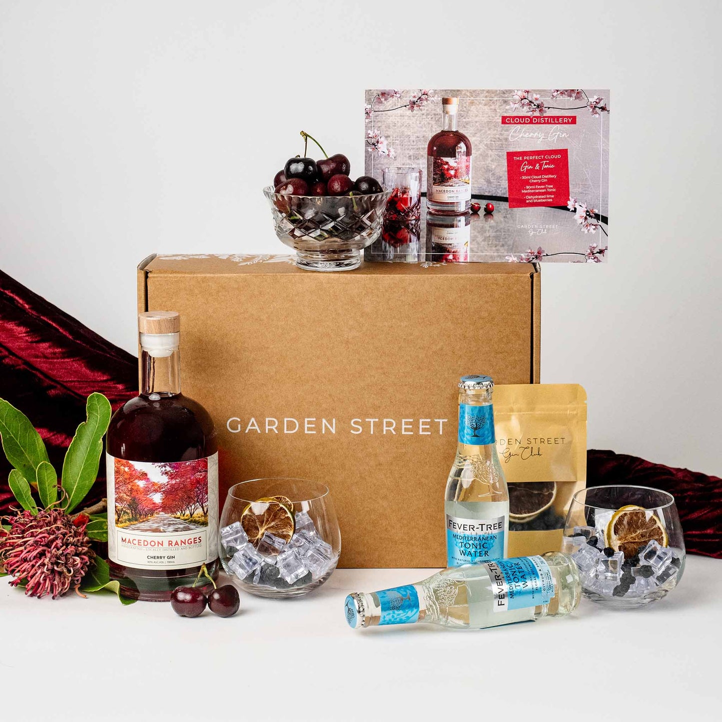 Cloud Distillery Cherry Gin Gift Box + Stemless Glasses