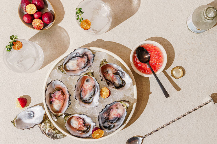 Oysters with Finger Lime and Ginger Mignonette