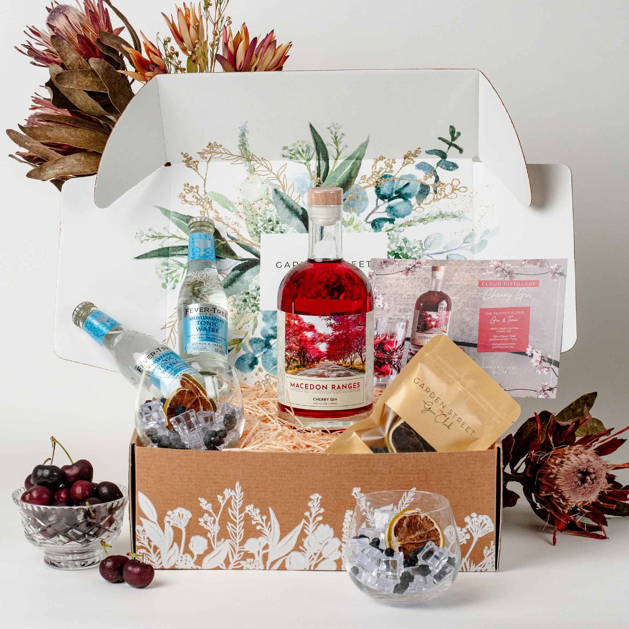 Cloud Distillery Cherry Gin Gift Box + Stemless Glasses